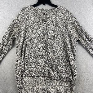 Dalia Top Womens Small Black White Tie V Pullover Lightweight Viscose‎ Blouse